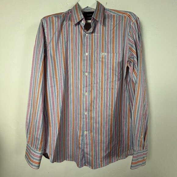 Faconnable Club Mens Long Sleeve Button-Up Shirt Large Multicolor Stripes Cotton - Picture 1 of 8